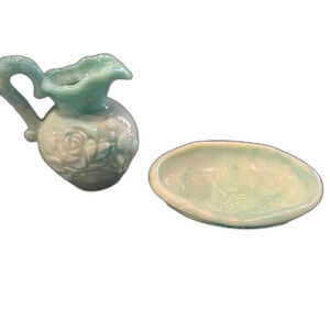 AVON Milk Glass Victorian Rose Pattern Pitcher & Soap‎ Dish
